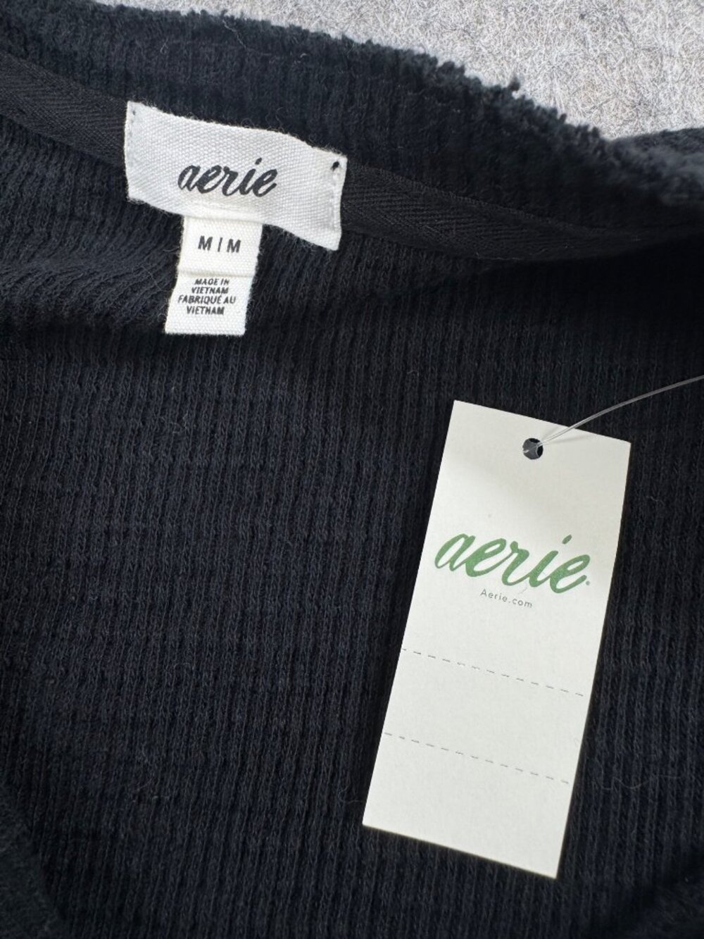 Aerie Black Crop Tank Top Henley Sz M Waffle Knit - Picture 6 of 10